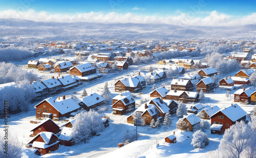 Watercolor painting: winter village landscape © jaehyeong