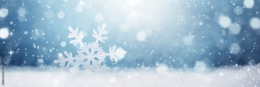 Fototapeta premium Snowflake on snow.Winter holidays background.