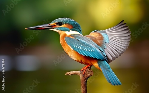The common kingfisher wetlands bird colored feathers from different birds. © Anowar