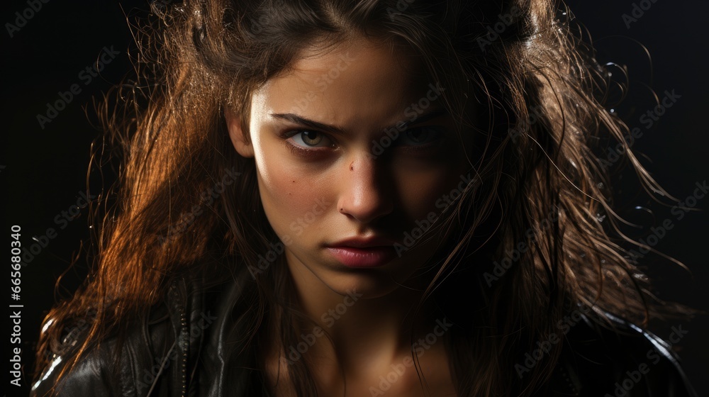 Naklejka premium Young Angry Woman Looking Somethingphotorealistic , Background Image , Beautiful Women, Hd