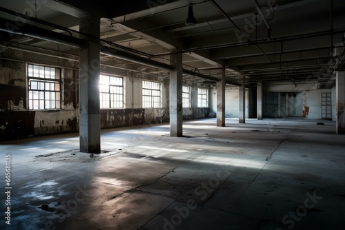 Desolate building interior  industrial setting. Generative AI