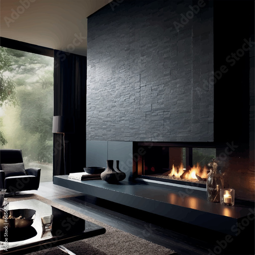 modern fireplace with dark tiles living room 