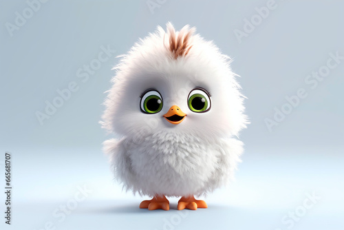 Chick on a white background. Adorable 3D cartoon animal portrait.