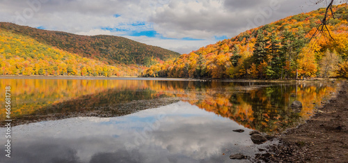 Autumn landscapes near a lake in Canada in the province of Quebec
