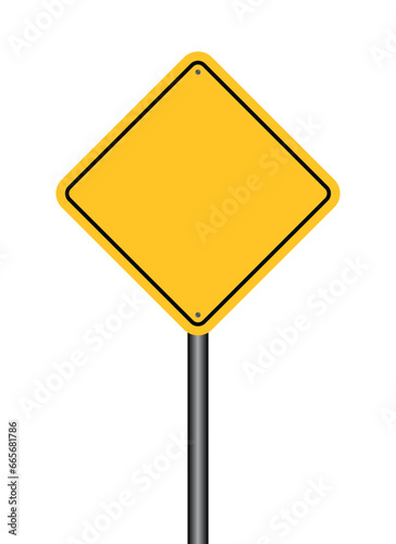 Blank yellow road sign on white background