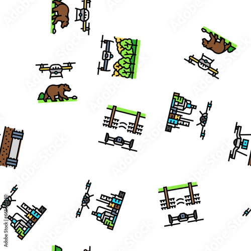drone commercial use vector seamless pattern thin line illustration