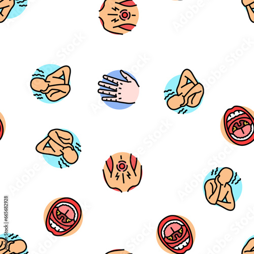 disease symptom health vector seamless pattern thin line illustration