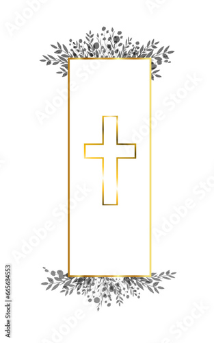 vector Set of floral watercolor religious wreaths and frames with flowers and leaves, gold crosses. Easter holiday backgrounds with cream, for baptism, first communion, bible phrases, black and white 
