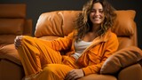 Smiley Woman Pijama Couchphotorealistic, Background Image , Beautiful Women, Hd