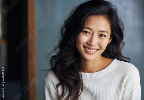 Young Asian woman looking at the camera isolated on a white background