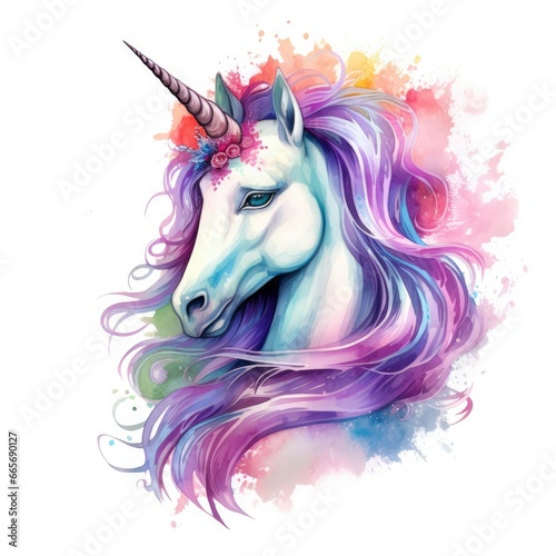 Watercolor fantasy unicorn clip art. © Ahasanara