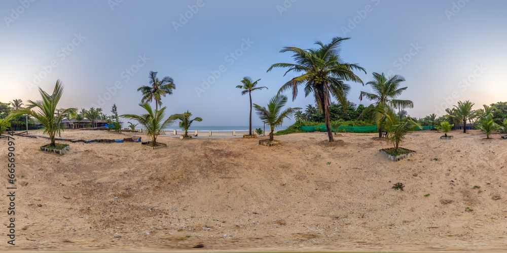 360 hdri panorama with coconut trees on ocean coast in equirectangular spherical seamless projection 360 hdri panorama with coconut trees on ocean coast in equirectangular spherical seamless projection