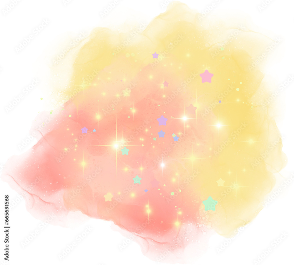 Watercolor brush with glitter stars confetti