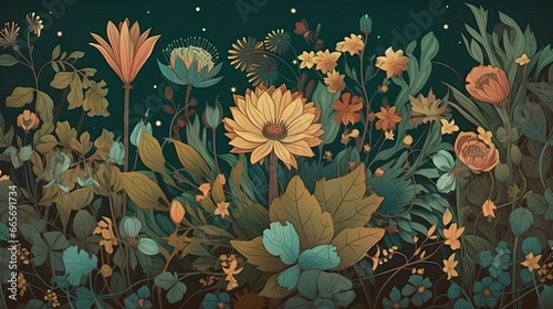 Beautiful fantasy vintage wallpaper botanical background