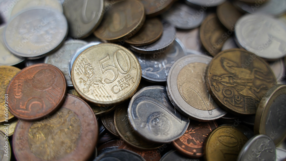 Coins from different countries of the world. Polish Zloty, Czech Crowns, Euro, Russian Ruble Coins from different countries of the world. Polish Zloty, Czech Crowns, Euro, Russian Ruble