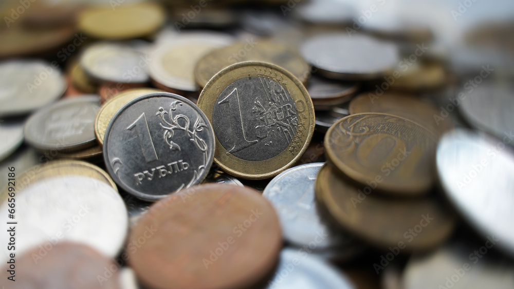 One Russian Ruble and One Euro. One Russian Ruble and One Euro.