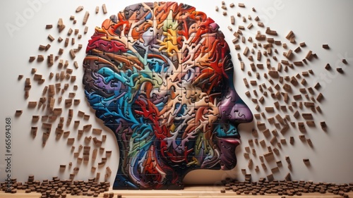 ADHD, attention deficit hyperactivity disorder, mental health, head of a man with jigsaw pieces photo
