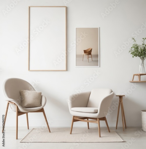 Modern Living Room with Mockup Picture Frames - Wall Art Mockup for Interior Design