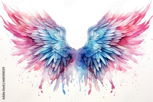 Beautiful magic watercolor blue pink wings. © Ahasanara