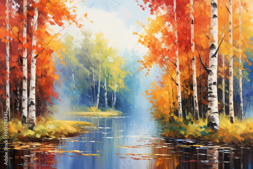 autumn forest in the morning tree painting 