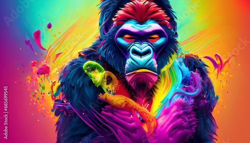 Gorilla and monkeys in rainbow colors  © melih 