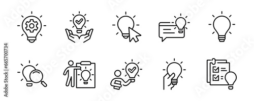 light bulb creative innovation icon set business solution idea thinking problem solving management vector illustrationg in line style for web and app