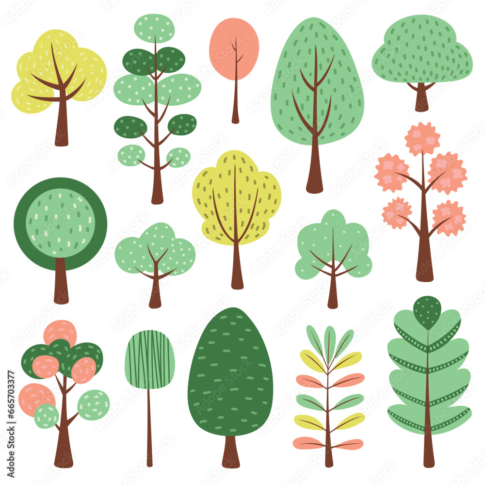 Fototapeta premium Vector illustration of trees. Scandinavian style trees.