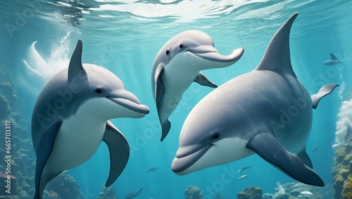 three dolphins in the pool