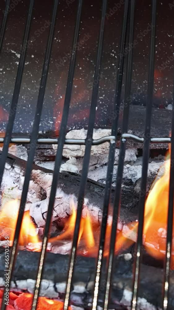 Smoky barbecue with brazier firewood for grilling meat at outdoors