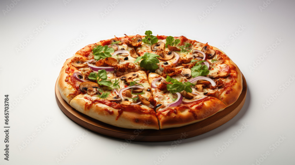Delicious pizza on a clean white background, a mouthwatering feast for your eyes and taste buds Delicious pizza on a clean white background, a mouthwatering feast for your eyes and taste buds