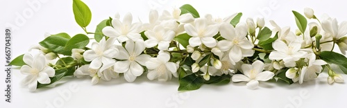 Jasmine flowers on white surface. © Ahasanara