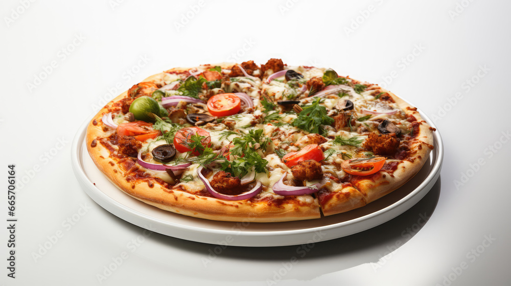 Delicious pizza on a clean white background, a mouthwatering feast for your eyes and taste buds