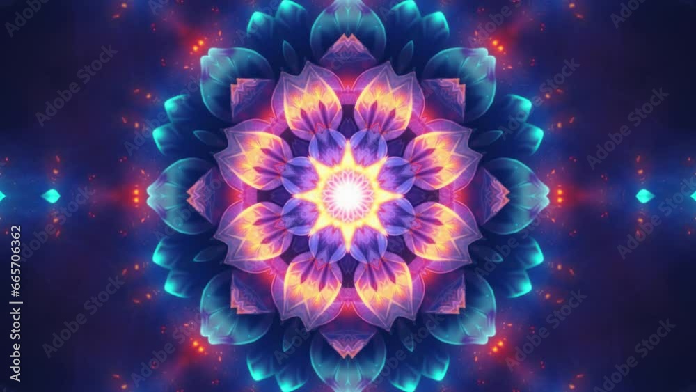 Colorful glowing peaceful mandala. Mesmerizing multicolored kaleidoscopic pattern.