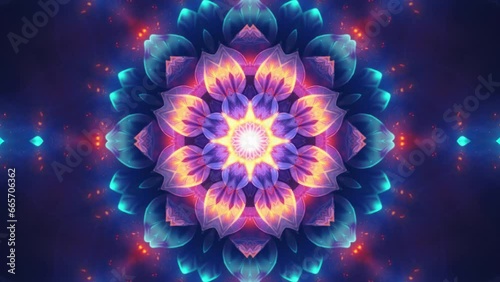 Colorful glowing peaceful mandala. Mesmerizing multicolored kaleidoscopic pattern.