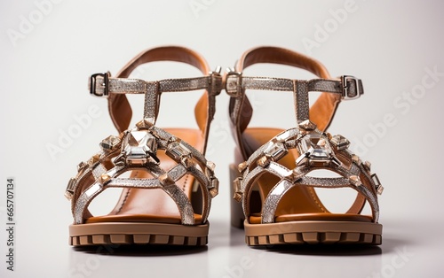 Simple Solid Roman Style Sandals, Dressy Flat Women Sandals isolated on white background.