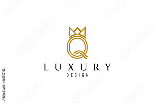 Luxury Q Alphabet Crown Logo Design Concept photo