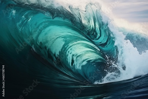 Extreme close up of thrashing emerald ocean waves. photo