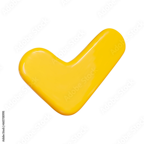 3d yellow check mark icon. Cartoon style. Stock vector illustration on isolated background..