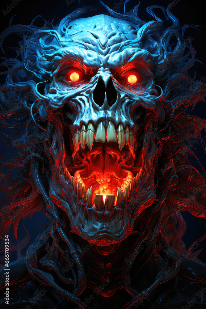 Whispers from Beyond: An Abstract Poster Illustration Embodying the Sinister Forms of a Demon, Skull, or Ghost - Generative AI
