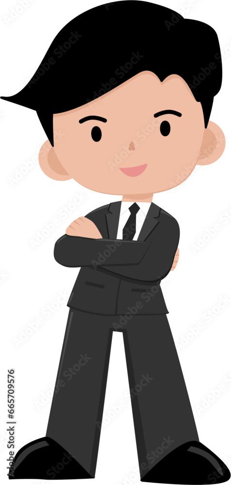 Male businessman wearing a black suit. Hands folded across chest. SVG illustration. Male businessman wearing a black suit. Hands folded across chest. SVG illustration.