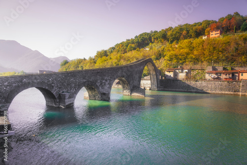 Bridge of the Devil or Ponte della Maddalena in Garfagnana. Tuscany, Italy.