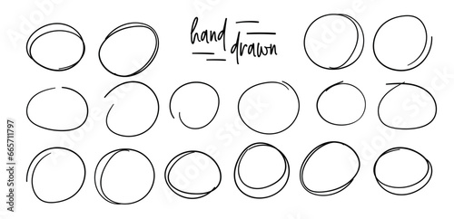 Hand drawn circle line sketch set. Vector circular scribble doodle round circles for message note mark design element.
