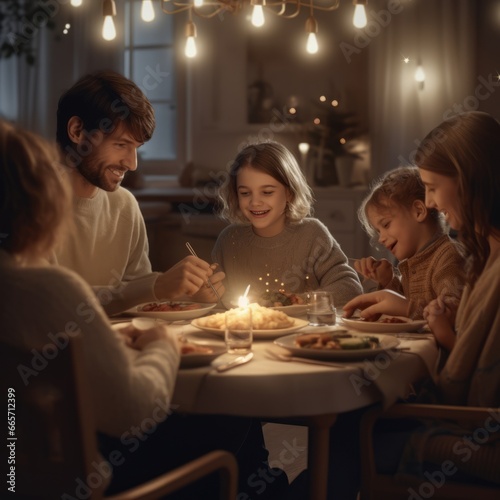 family sitting at the dinner table on Christmas Eve