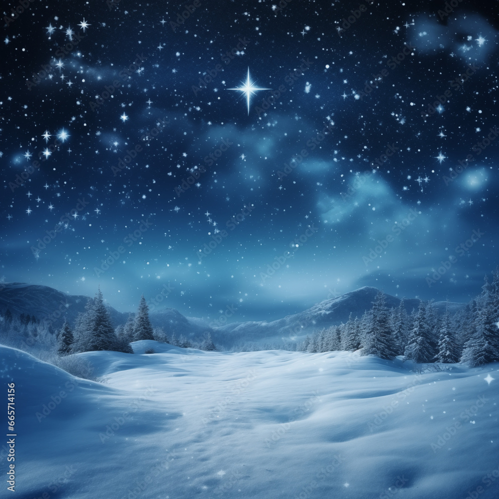 winter night landscape with snow and clear sky 