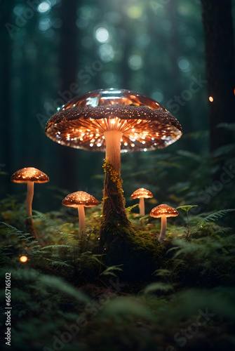 Photorealistic Glowing Mushrooms in Enchanted Forest, Fairy Tale Wonderland