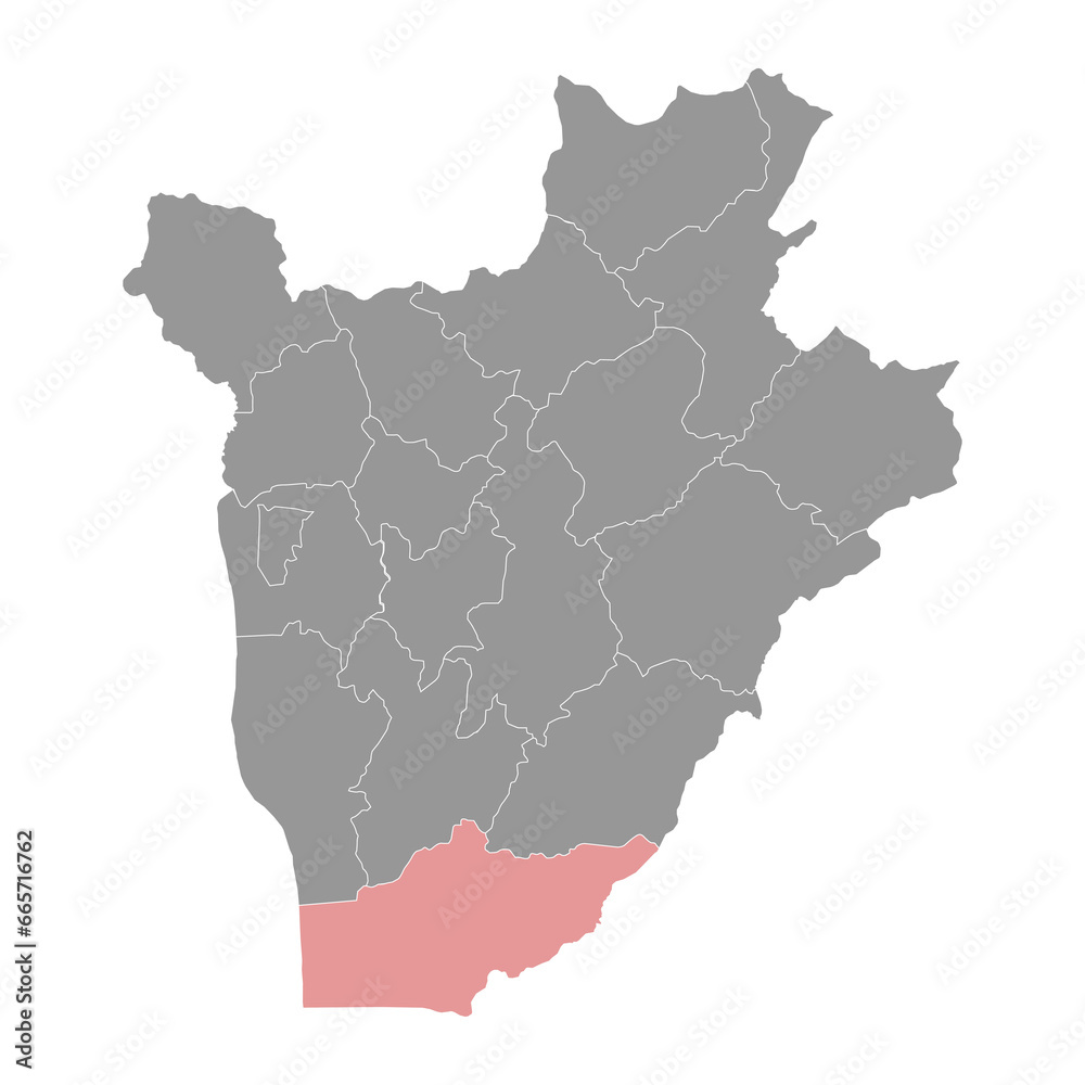 Makamba province map, administrative division of Burundi.