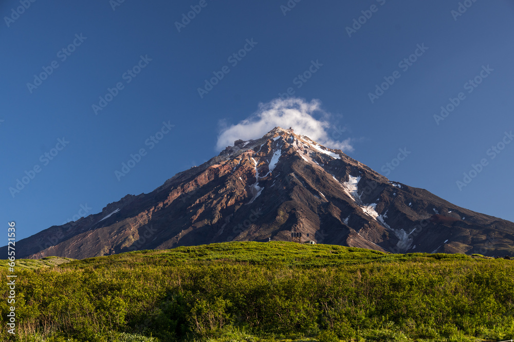 view of the peaks of the Koryak volcano