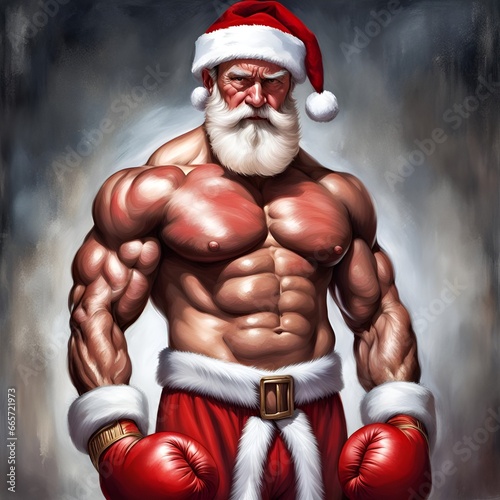 Santa Claus bodybuilder created with Generative AI technology.