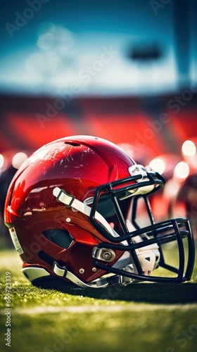 American football helmet on a field