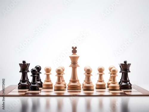 Chess figures and board isolated on white background